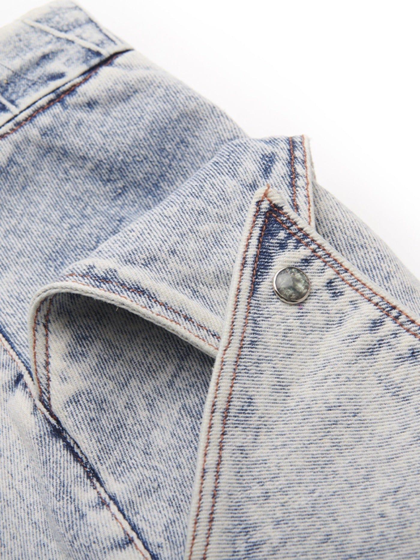 Deconstructed Rose Petals Washed Jeans | Petals Details - Keystreetwear