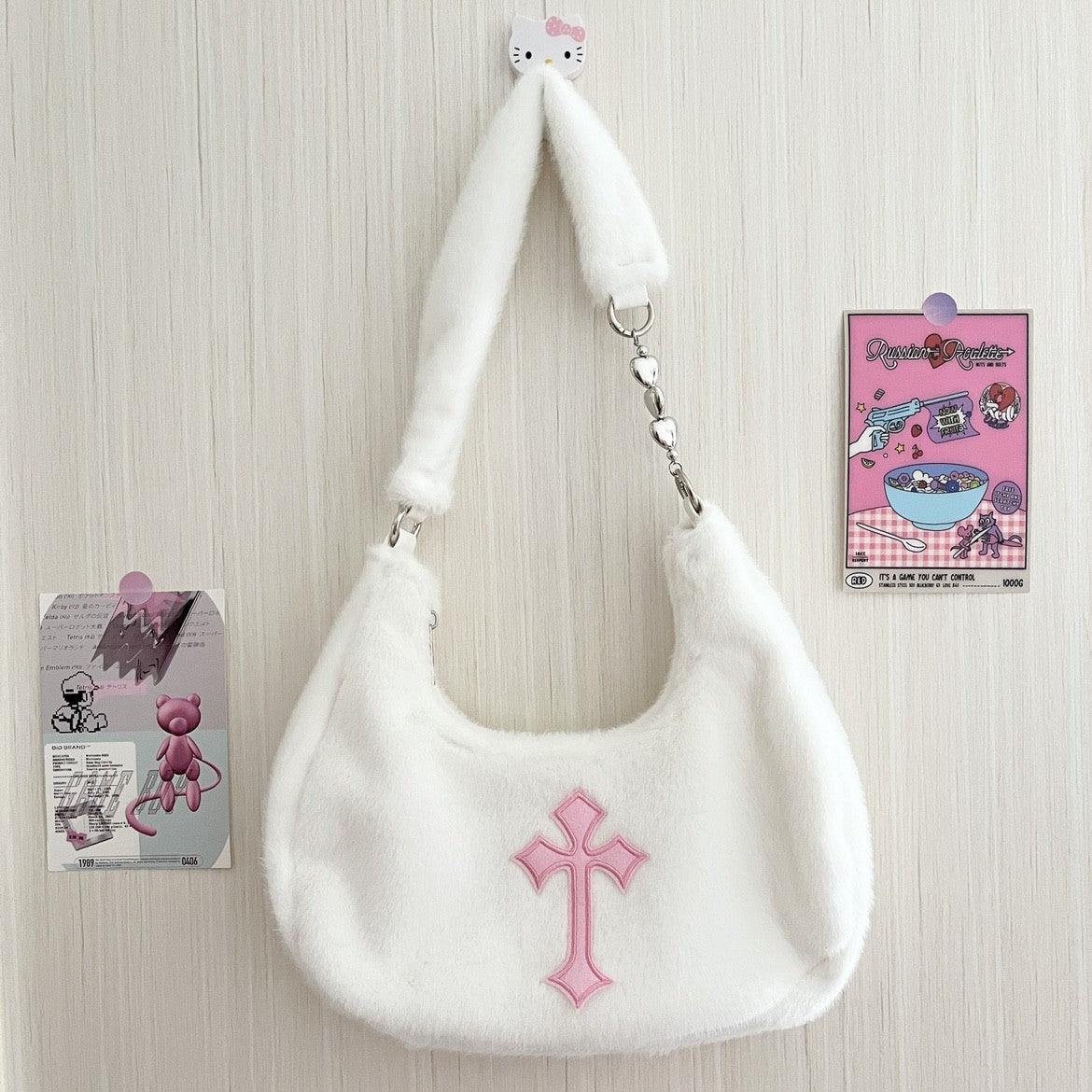 Pink Cross Hand Held Shoulder Crescent Bag - Keystreetwear