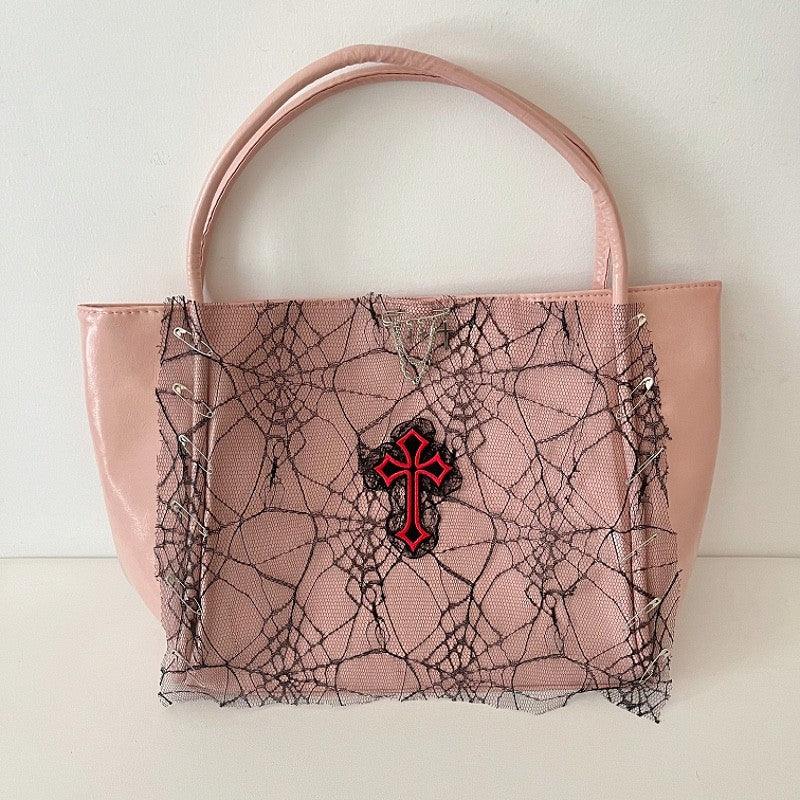 Cross Medieval Leather Tote Bag Pink