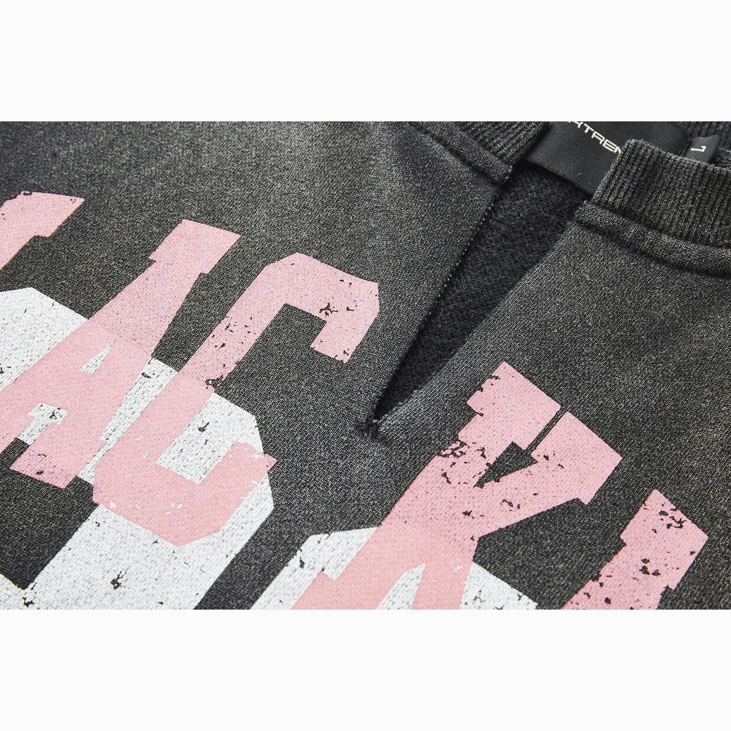 BLACKAIR Distressed Sweatshirt Textile & Print Details- Keystreetwear