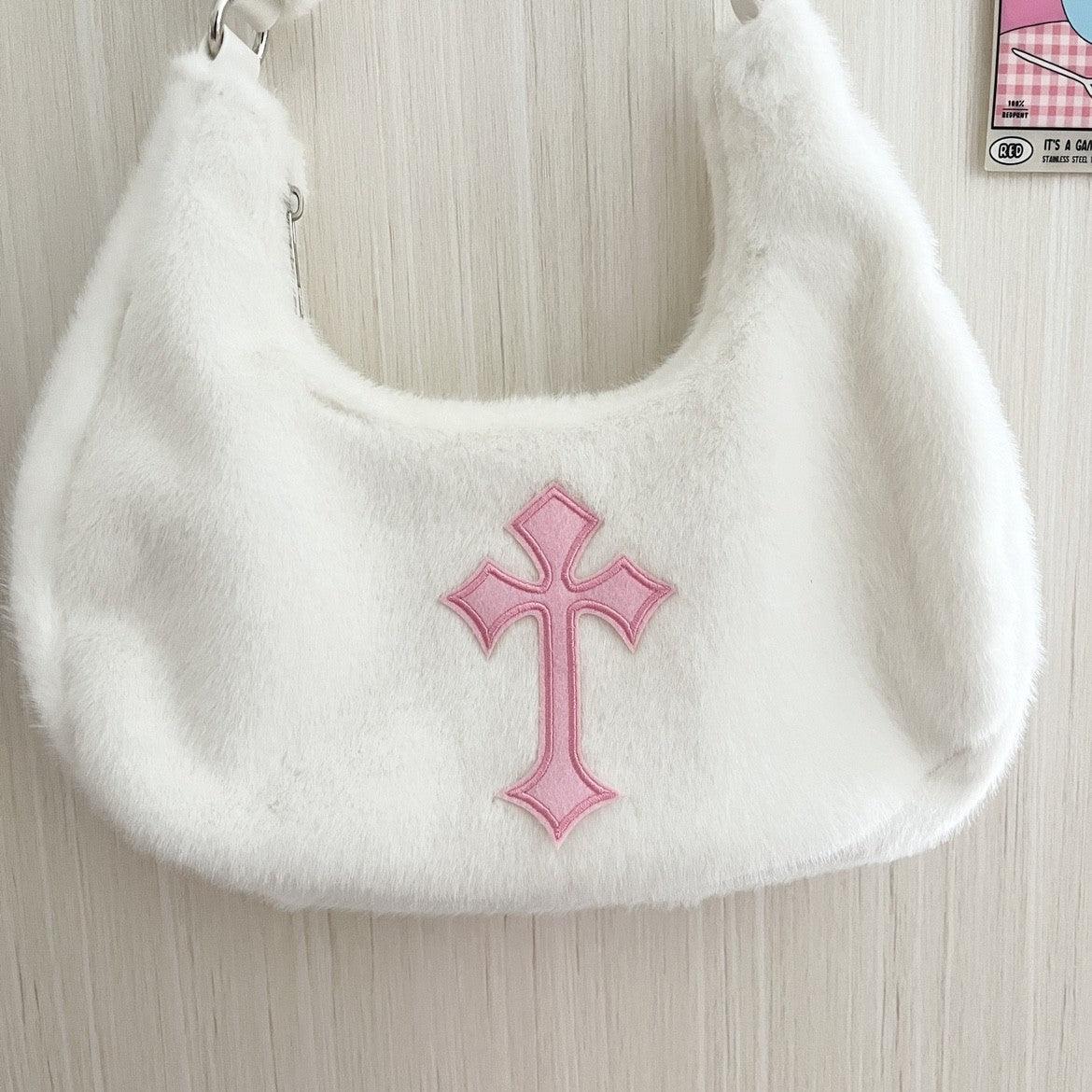 Pink Cross Hand Held Shoulder Crescent Bag - Keystreetwear