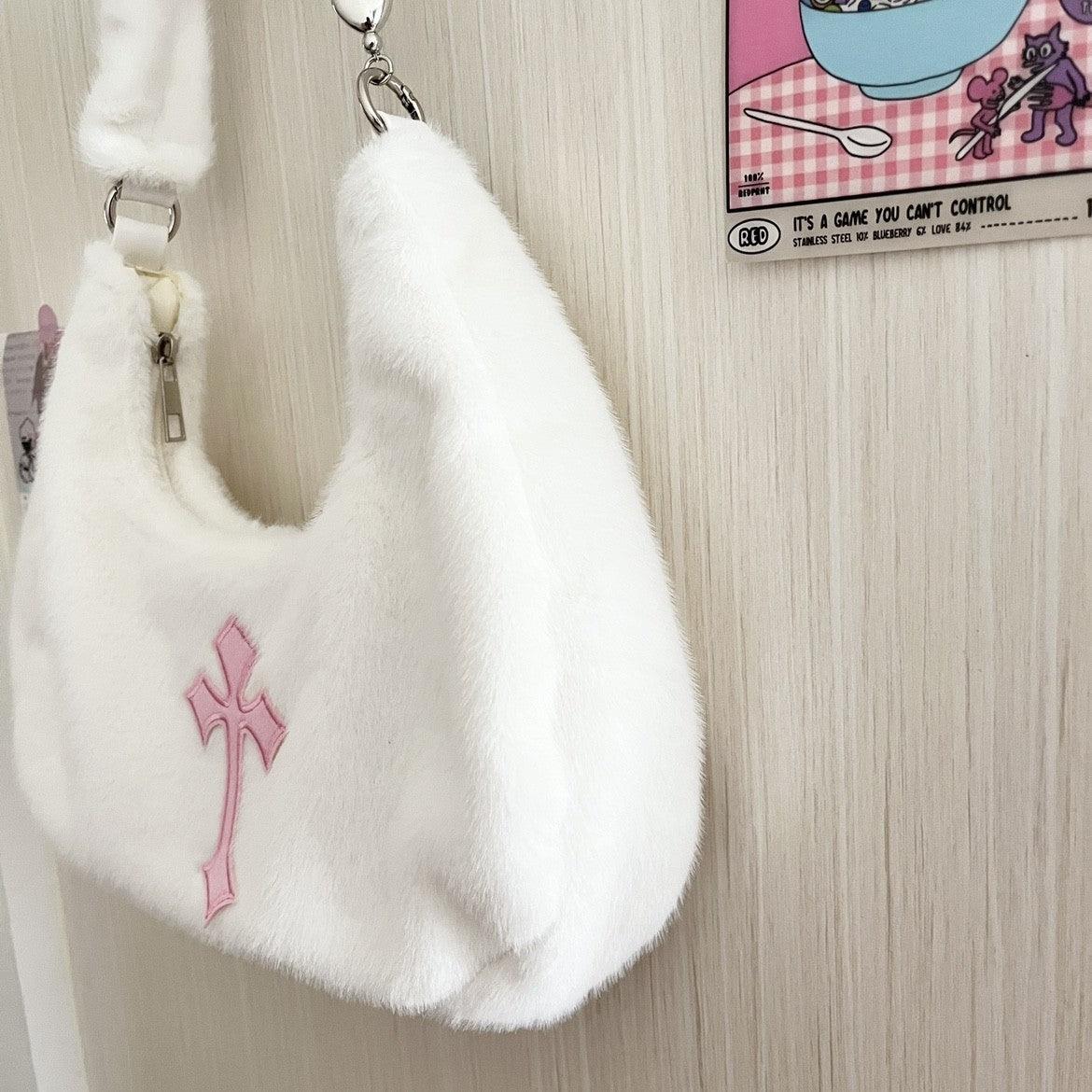 Pink Cross Hand Held Shoulder Crescent Bag - Keystreetwear