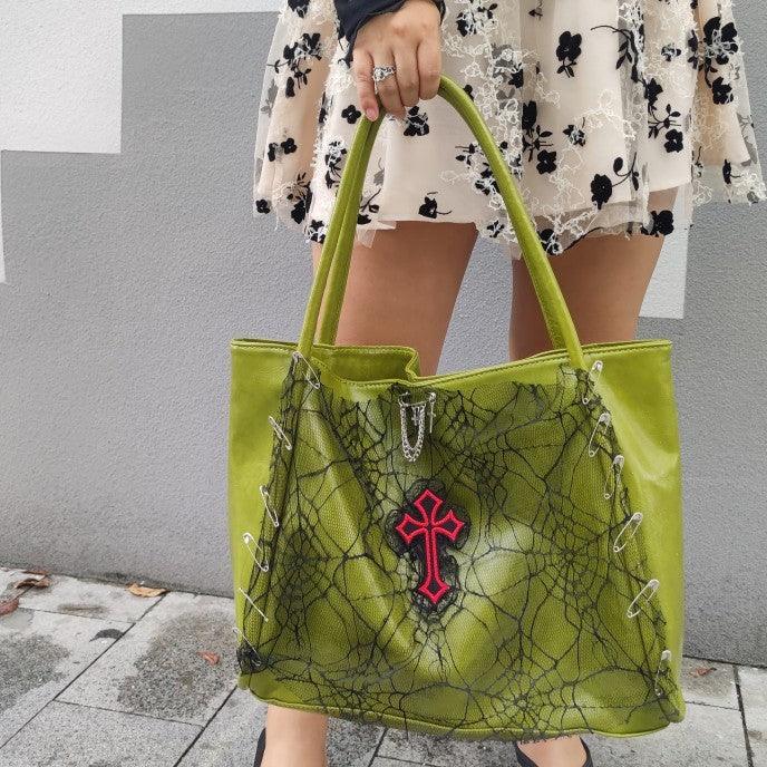 Cross Medieval Leather Tote Bag Green