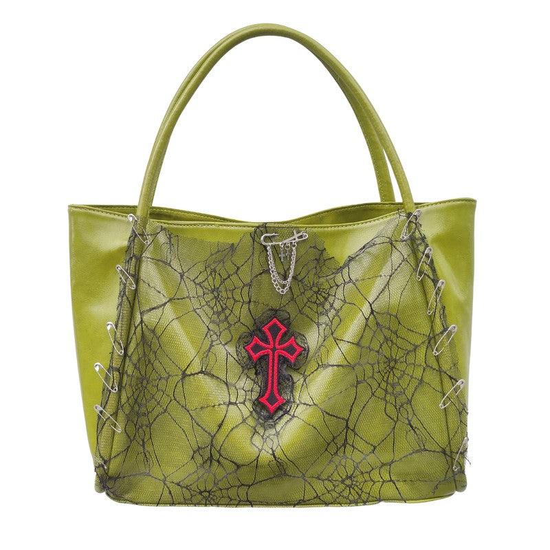Cross Medieval Leather Tote Bag Green