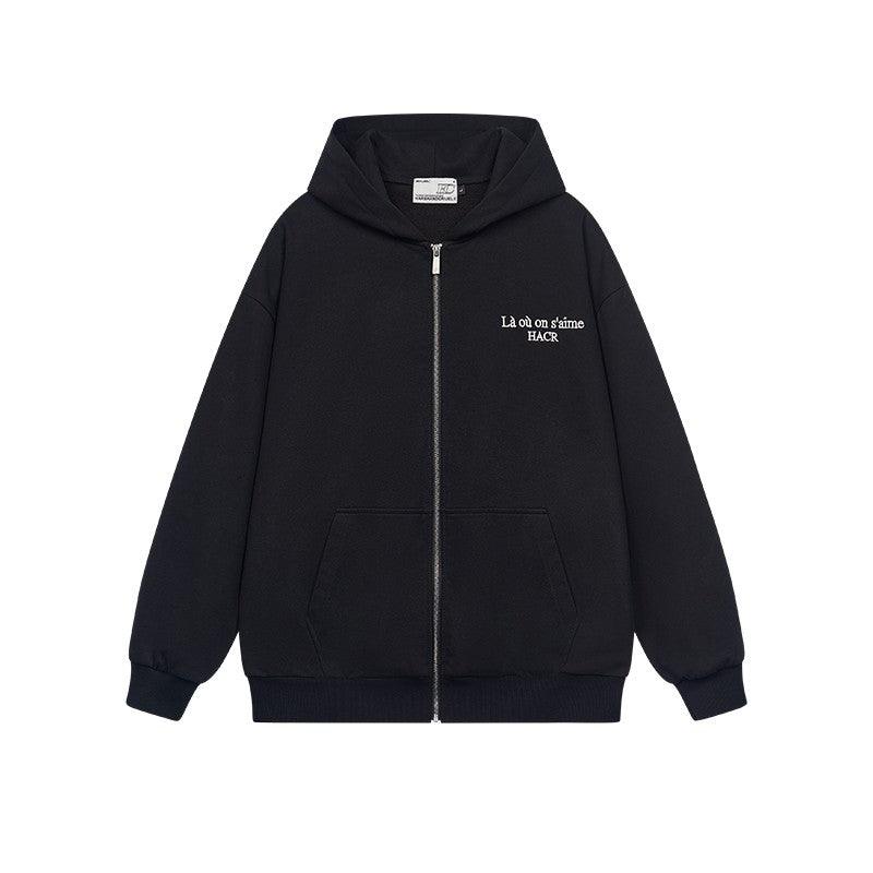 HACR Cardigan Hoodie Black Front - Keystreetwear