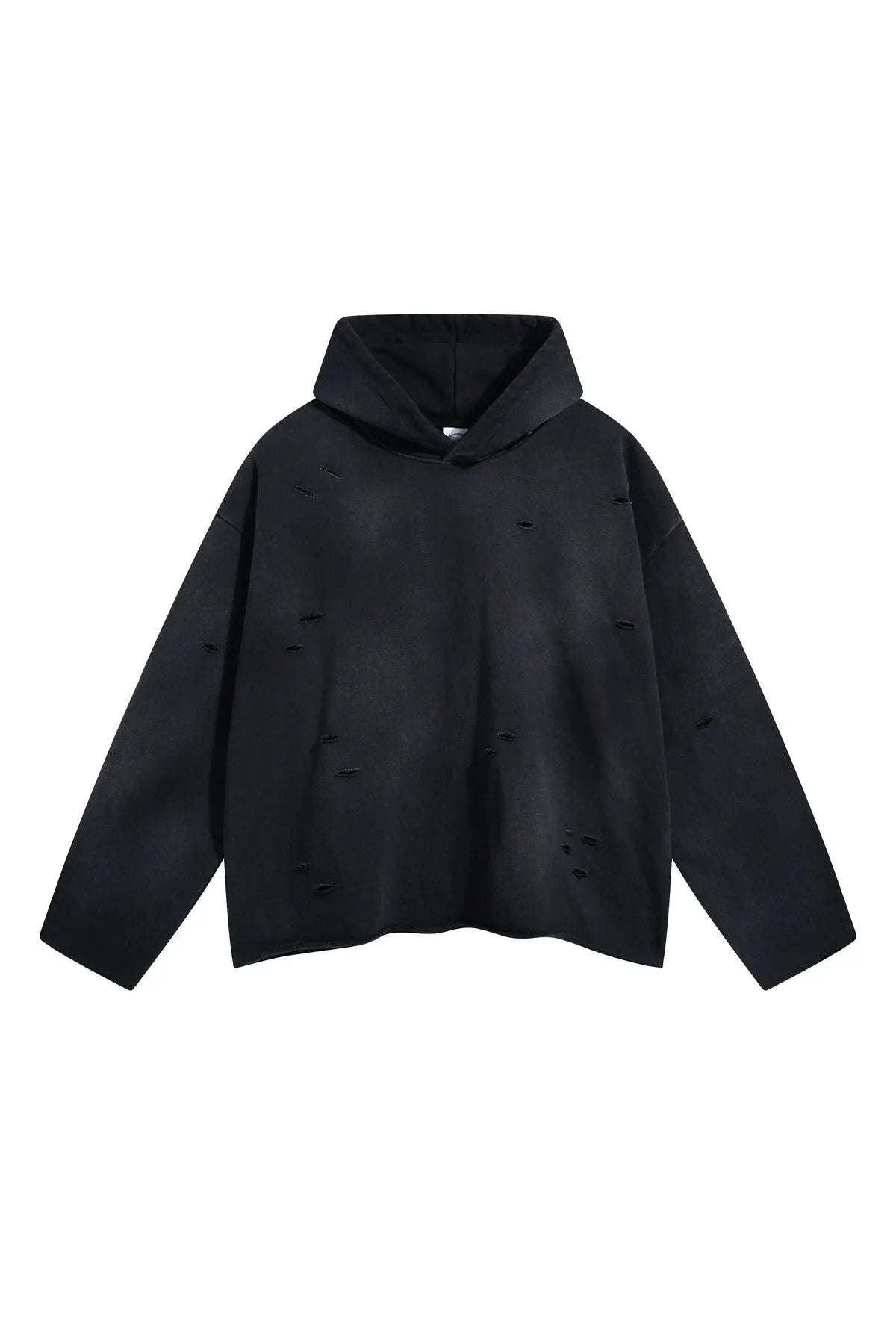 Distressed Washed Hoodie Black