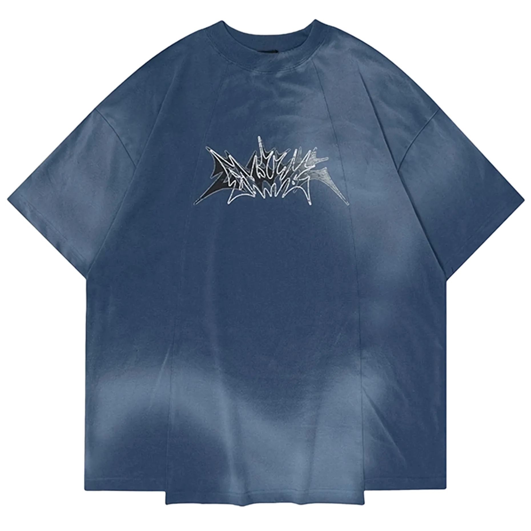 ’Monstrum’ Dark Tie Dye Graphic Print Cotton T-Shirt Blue / S Shirt