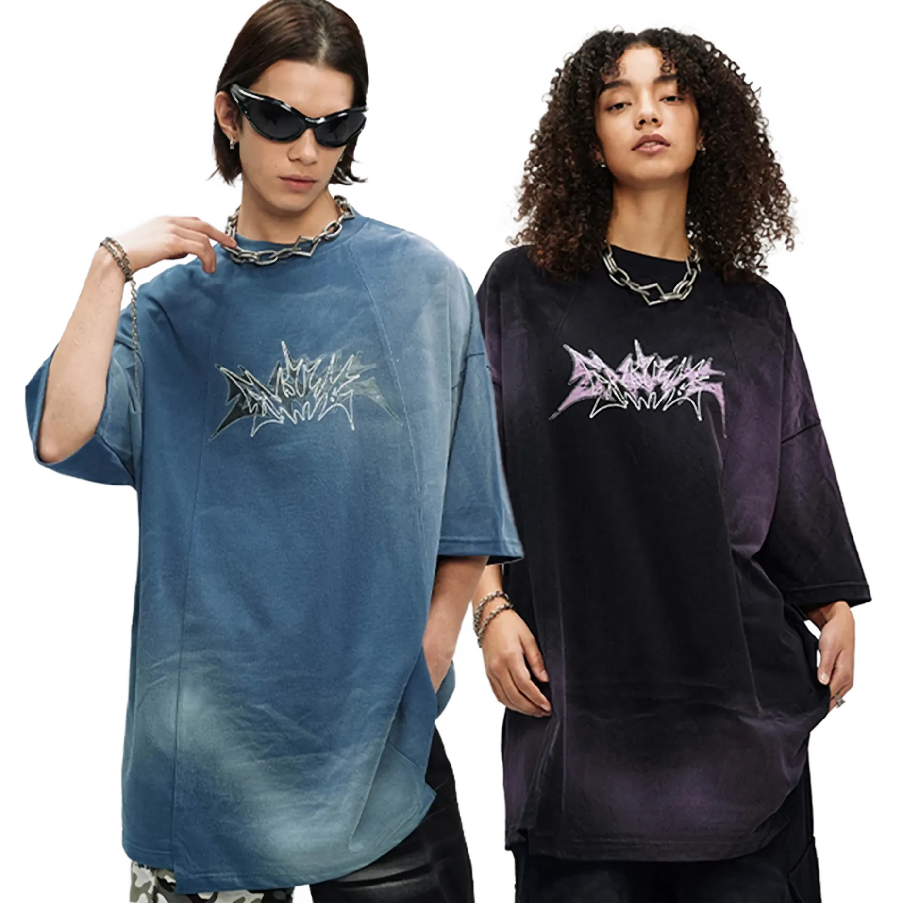 ’Monstrum’ Dark Tie Dye Graphic Print Cotton T-Shirt Shirt