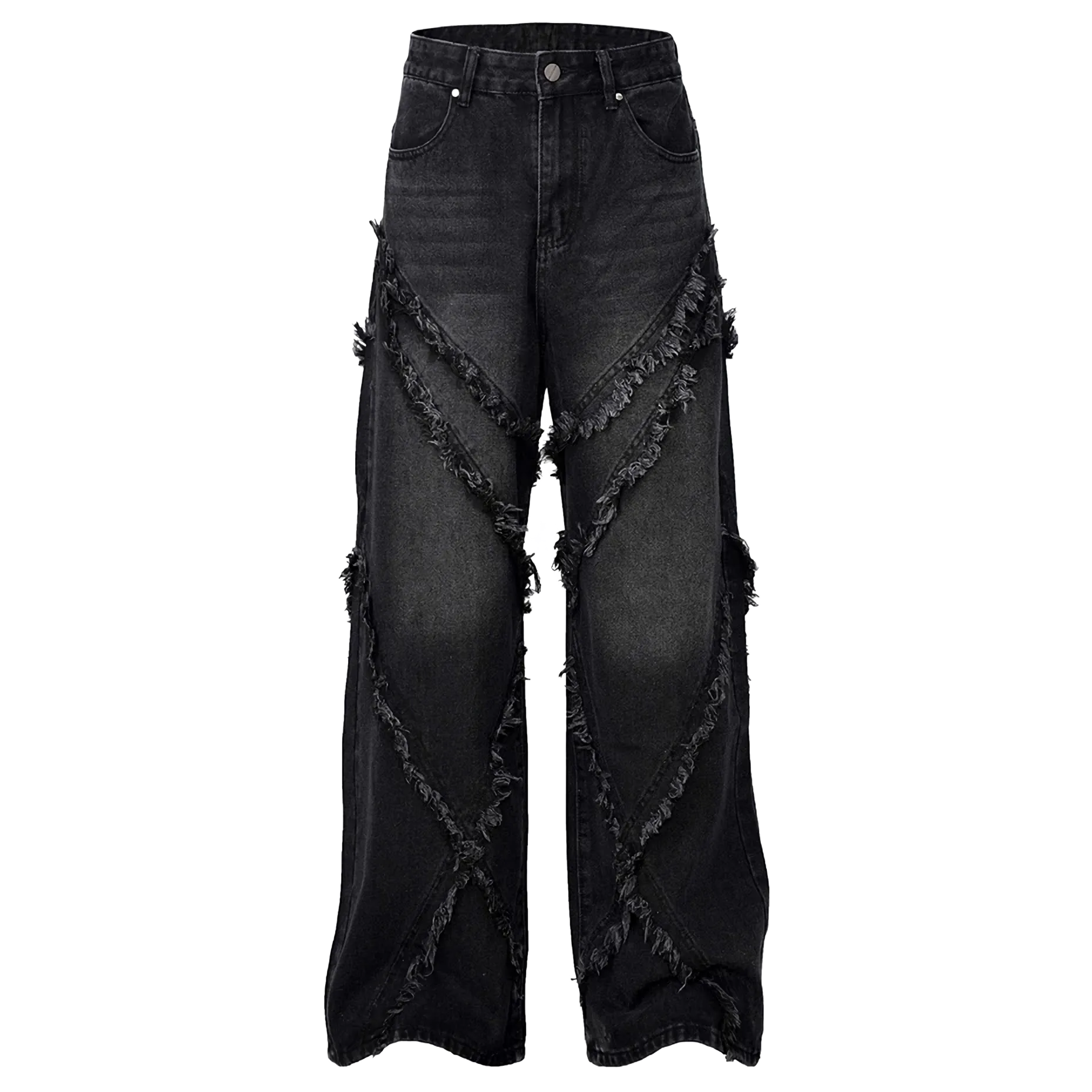 Frayed Edge Cross Stitch Flared Denim Jeans
