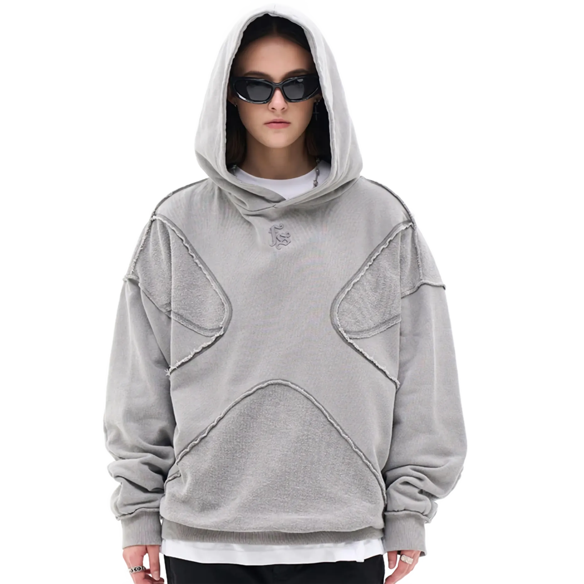 FS 'Escape' Raw Cut Distressed Cotton Hoodie Gray