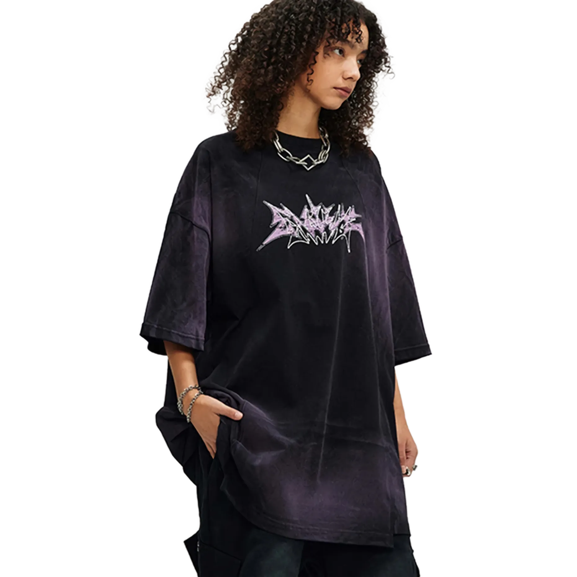 ’Monstrum’ Dark Tie Dye Graphic Print Cotton T-Shirt Shirt