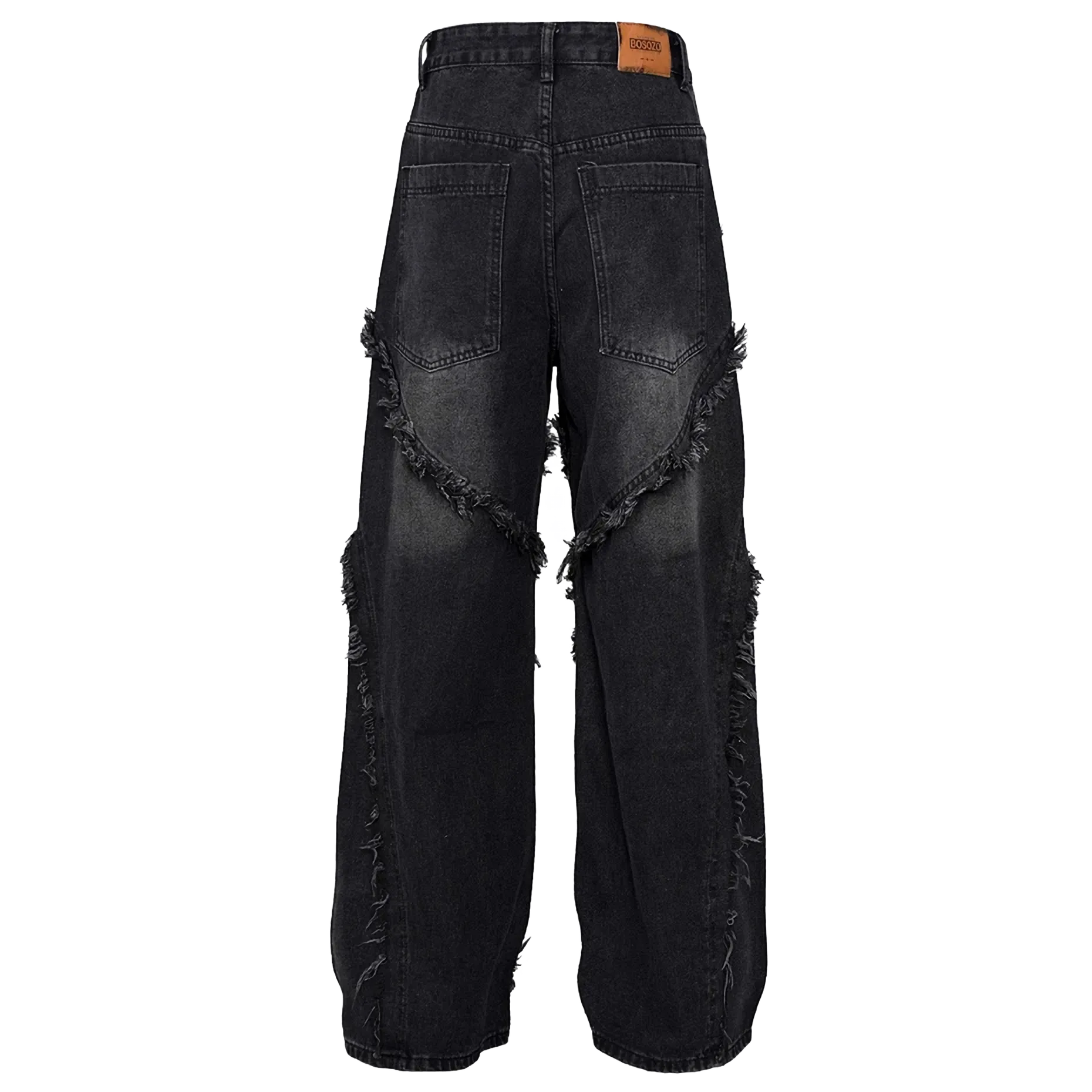 Frayed Edge Cross Stitch Flared Denim Jeans - Backside