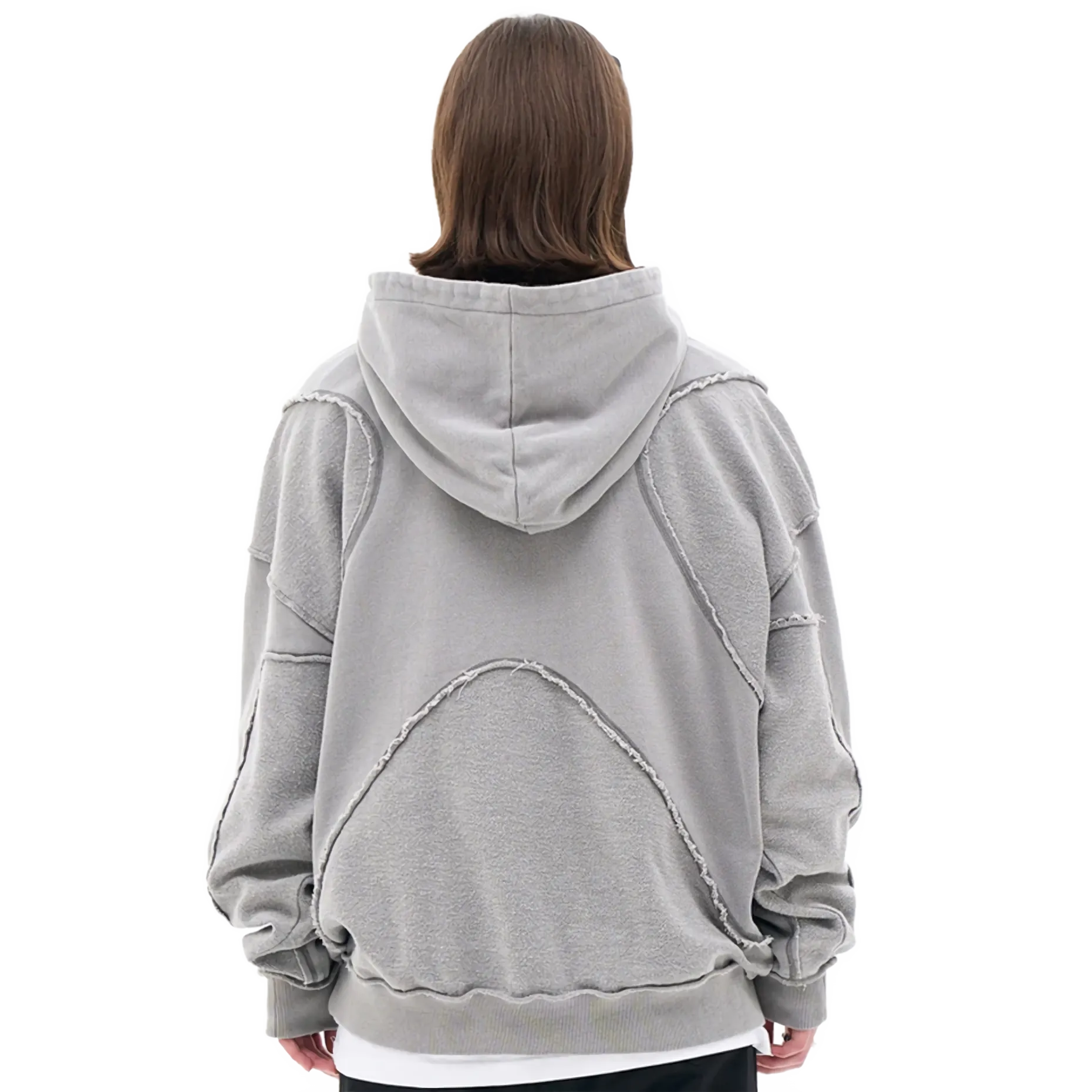 FS 'Escape' Raw Cut Distressed Cotton Hoodie Gray Back