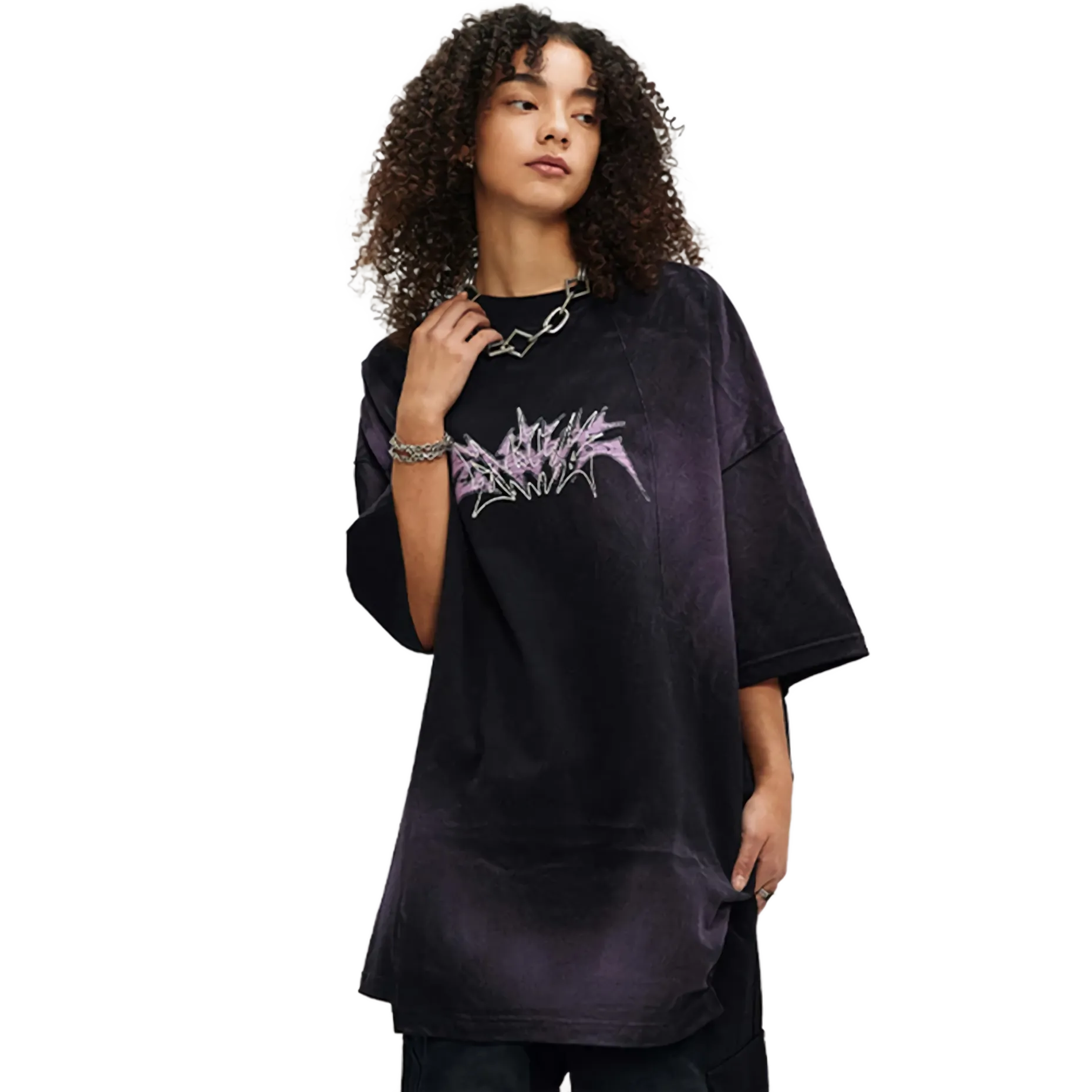 ’Monstrum’ Dark Tie Dye Graphic Print Cotton T-Shirt Shirt