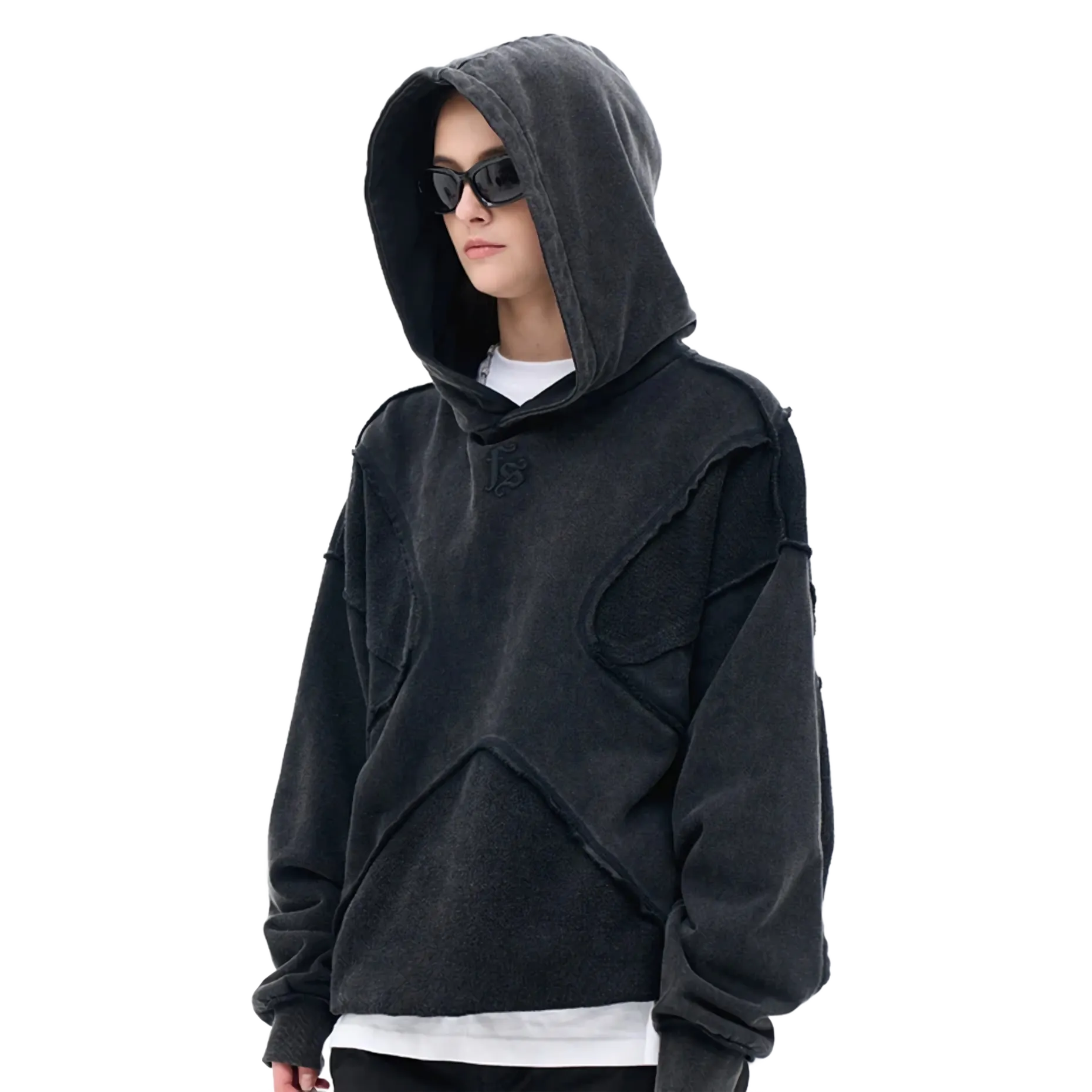 FS 'Escape' Raw Cut Distressed Cotton Hoodie Black