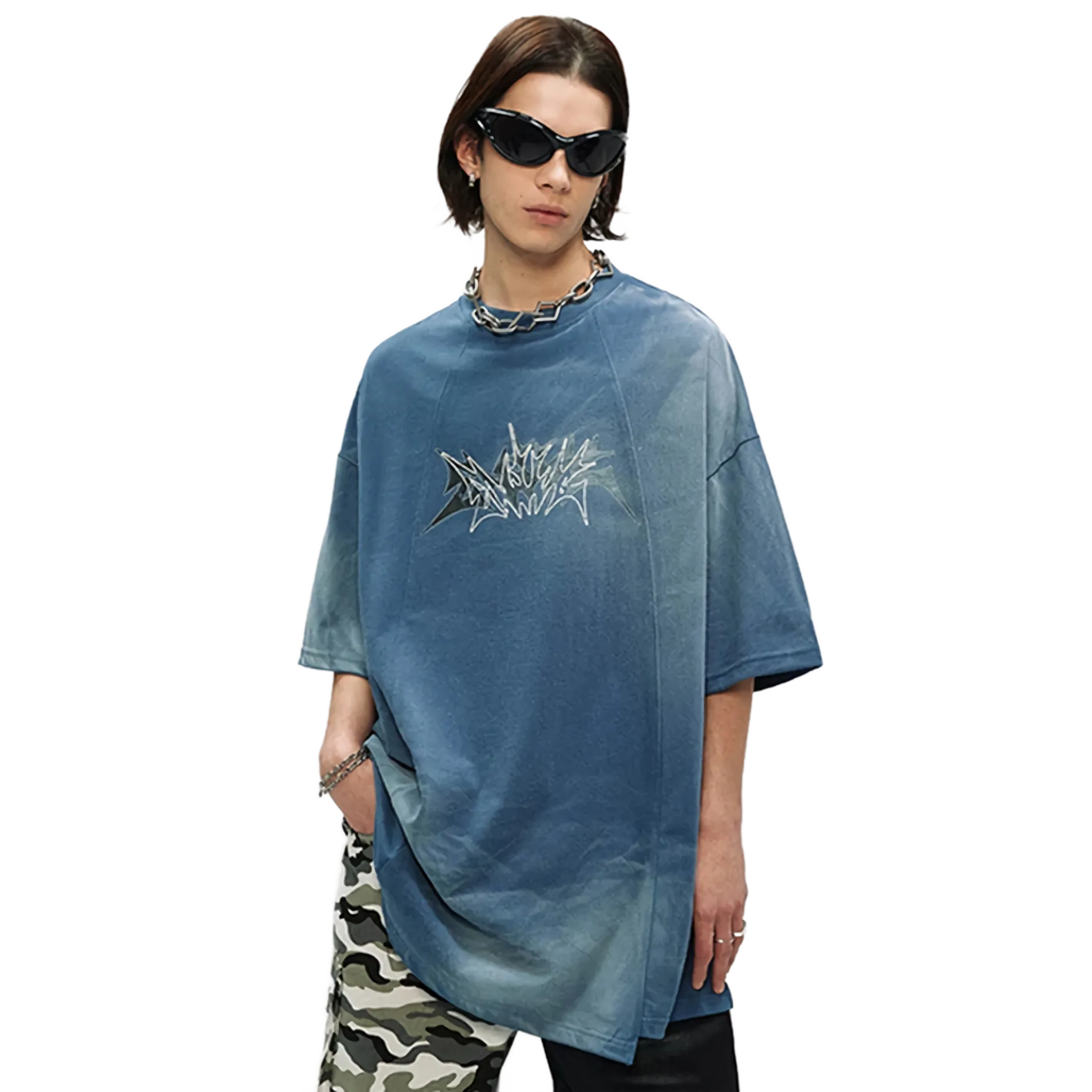 ’Monstrum’ Dark Tie Dye Graphic Print Cotton T-Shirt Shirt