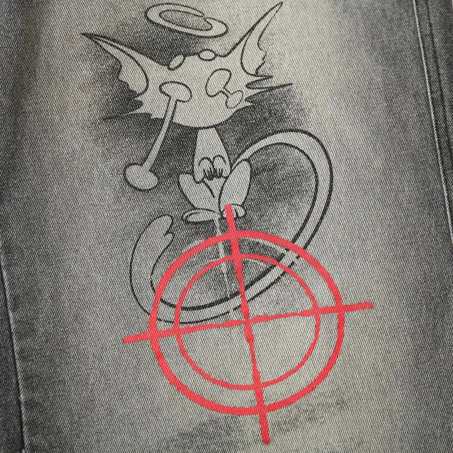 Cartoon Splicing Vintage Denim Pants -Streetwear Denim by Clout Collection