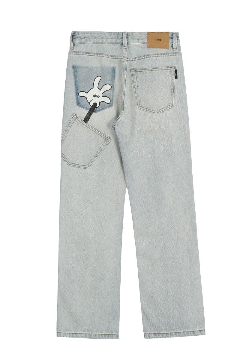 Falling Down CZ Hand Printed Loose Jeans
