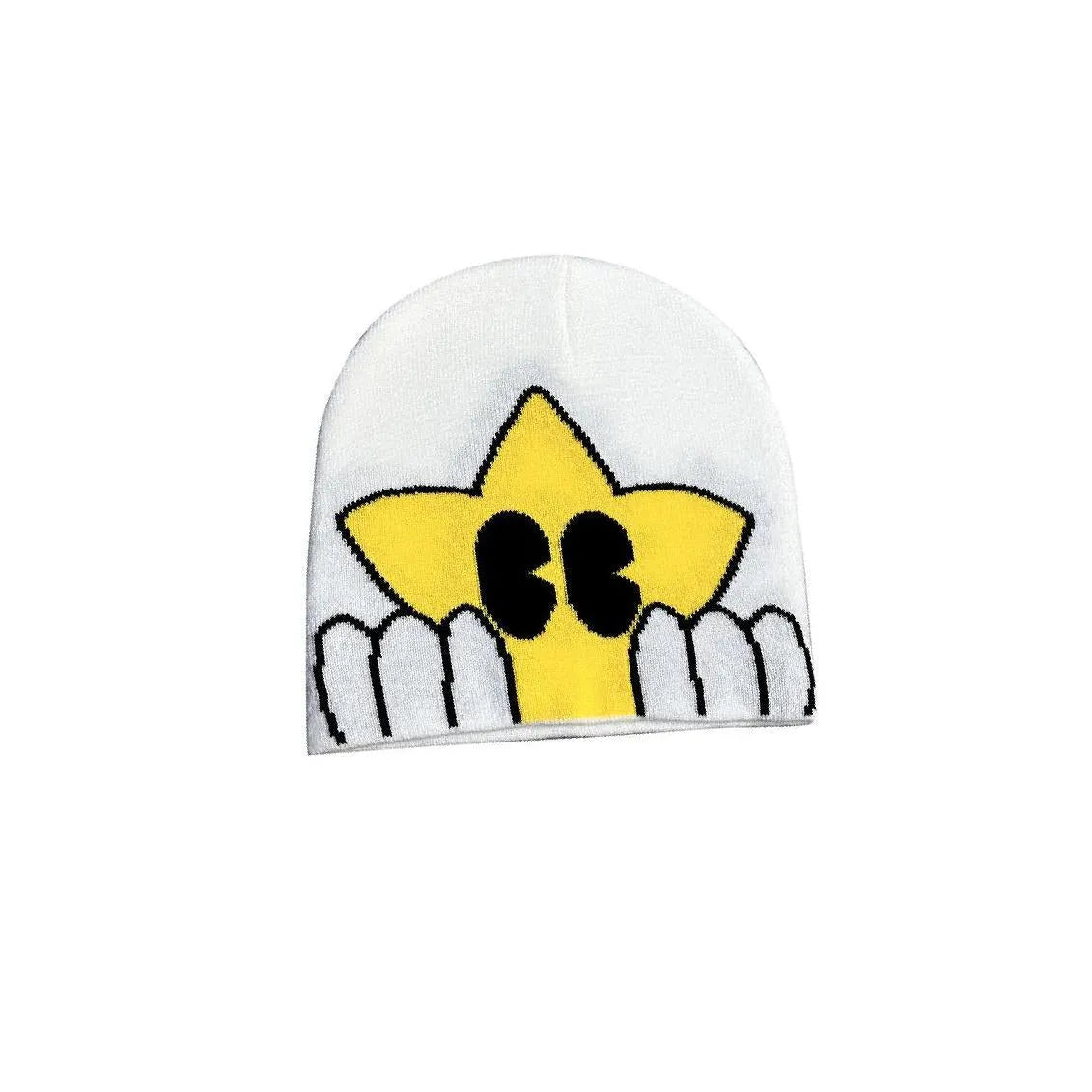 Star Friend Jacquard Knit Beanie White
