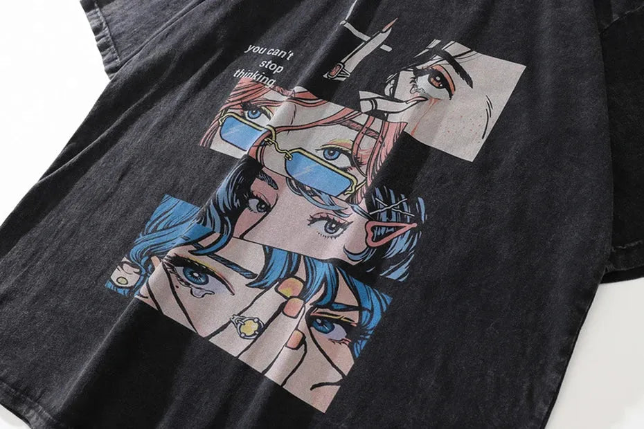 'Can't Stop Thinking' Print Details Oversized Cotton T-Shirt