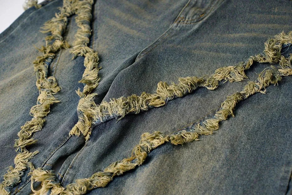 Cross Stitch Flared Denim Jeans | Frayed Edge Details