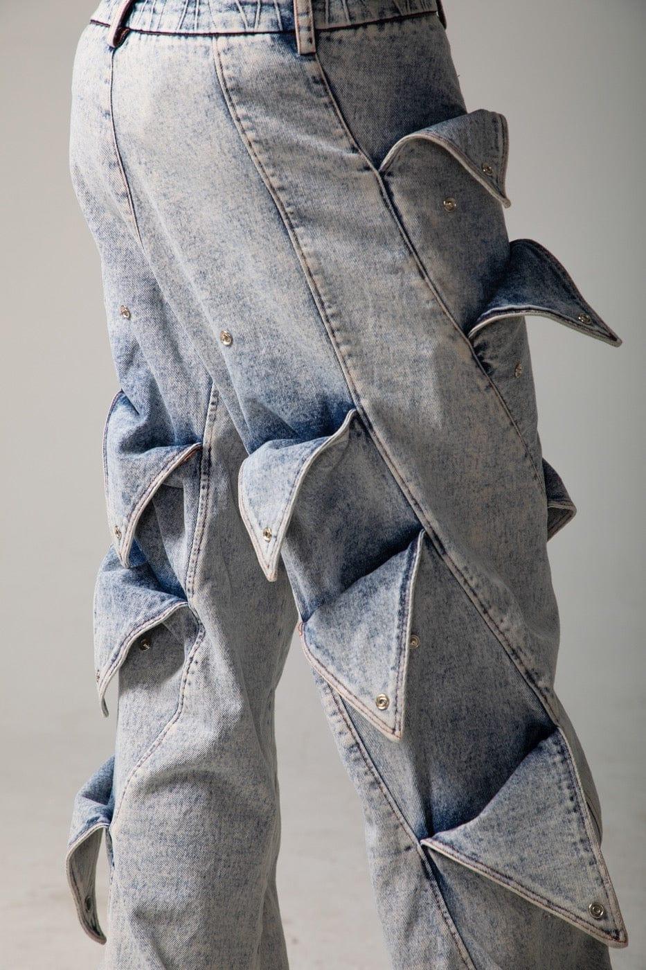 Deconstructed Rose Petals Washed Jeans | Petals Details