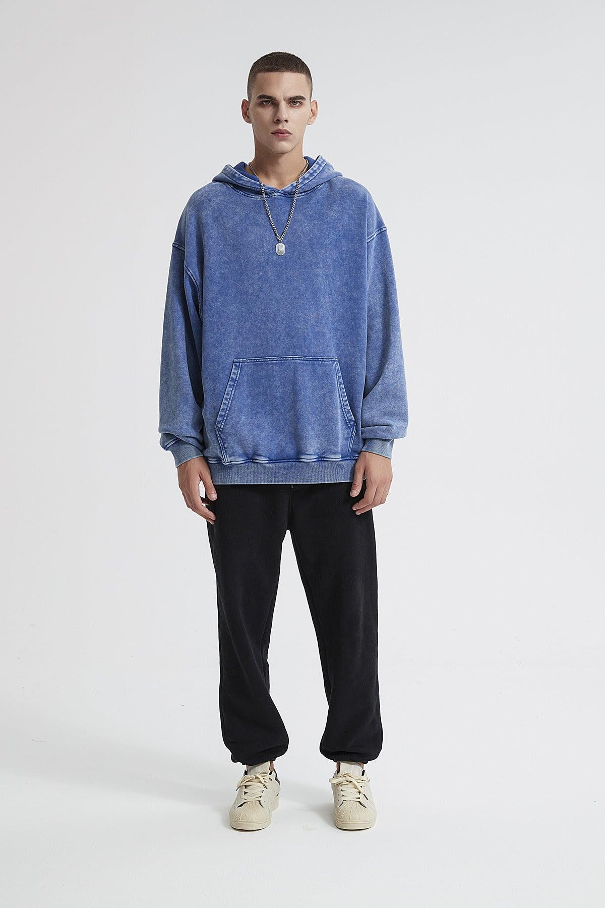Heavy Batik Distressed Hoodie Dark Blue - Keystreetwear