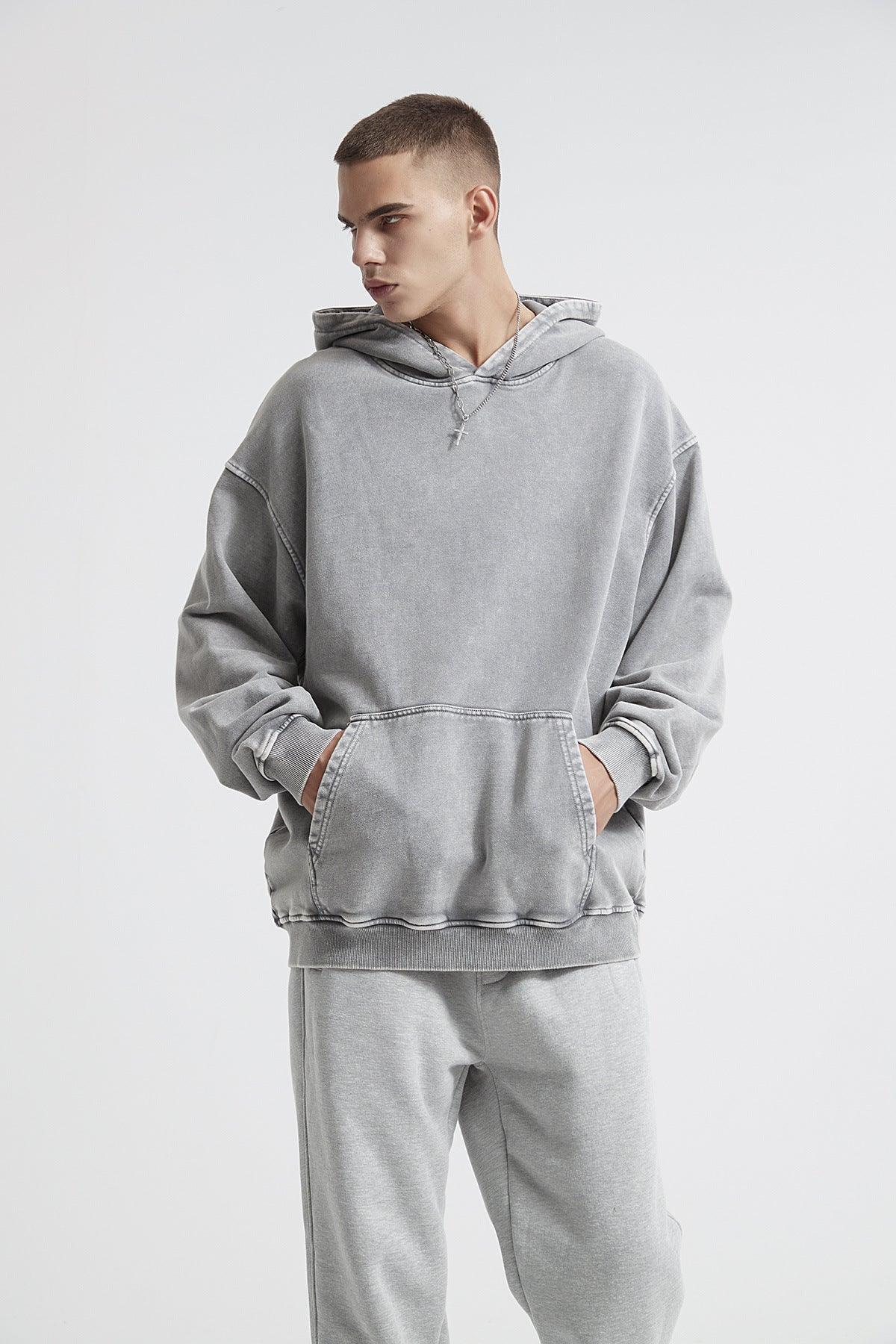 Heavy Batik Distressed Hoodie Dark Grey - Keystreetwear