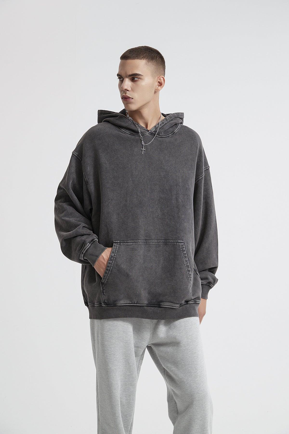 Heavy Batik Distressed Hoodie Dark Gray - Keystreetwear