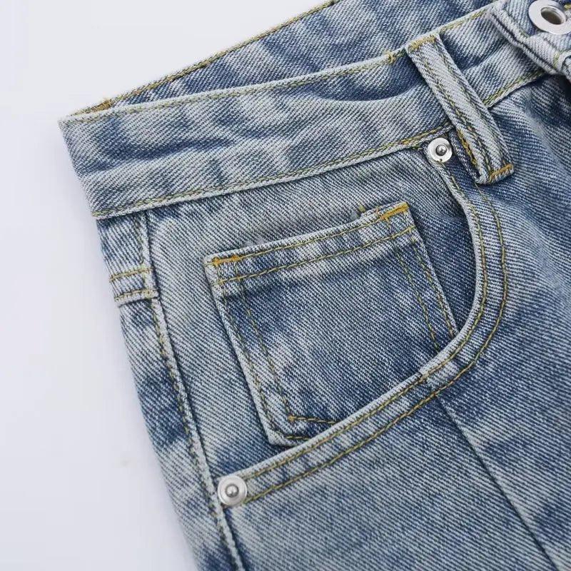 Spliced Flared Pants Denim Pants - Keystreetwear