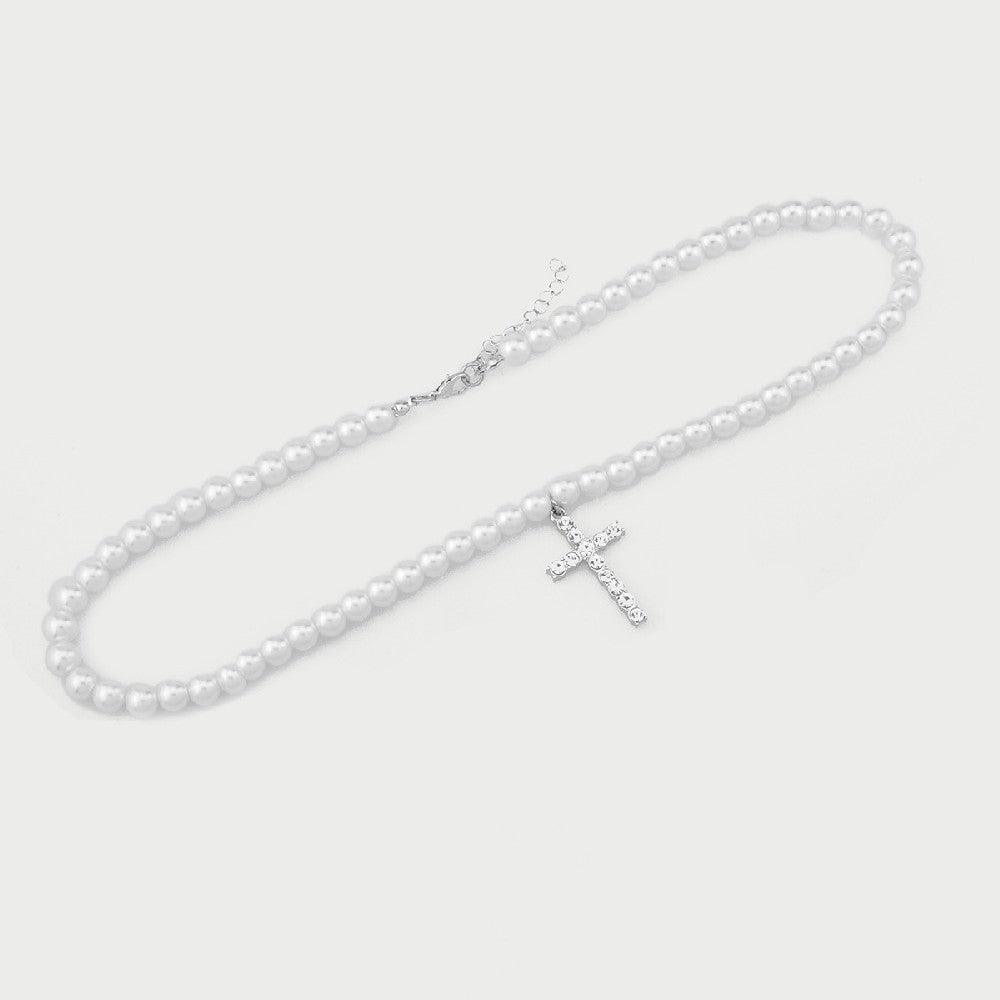 Cross Pearl Necklace 