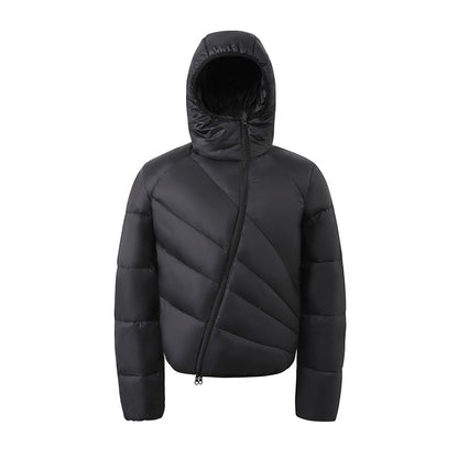 Oblique Zipper Puffer Hoodie