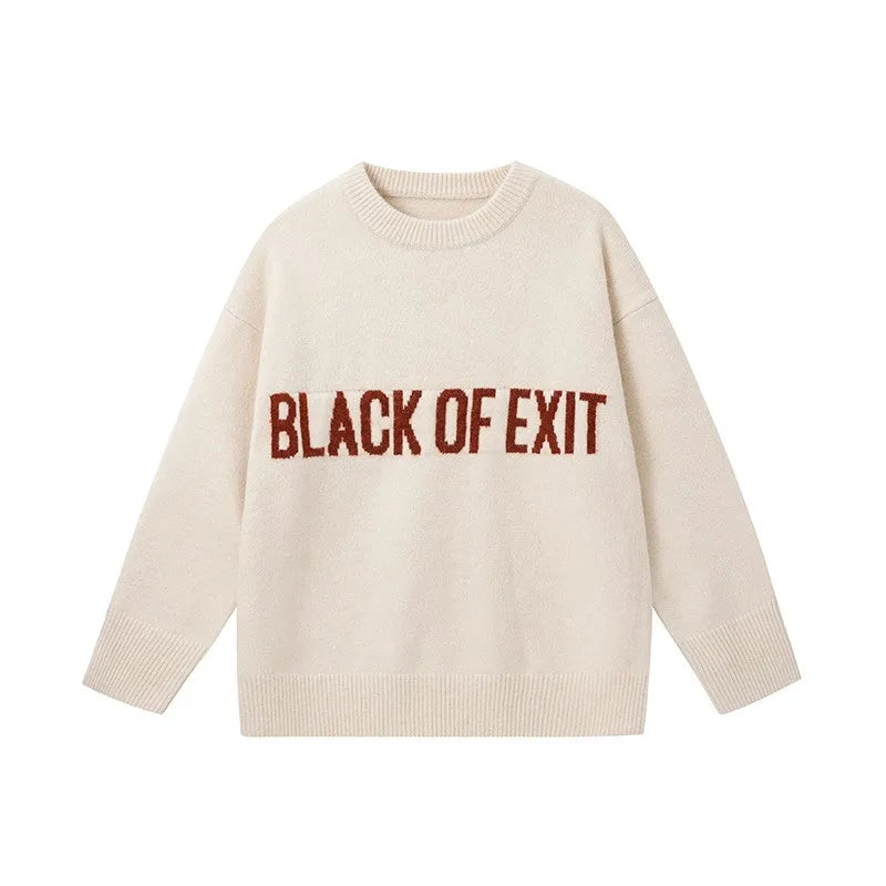 &quot;BLACK OF EXIT&quot; Sweater Apricot and Red