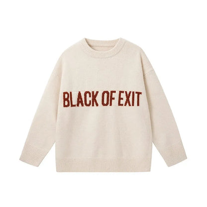 &quot;BLACK OF EXIT&quot; Sweater Apricot and Red