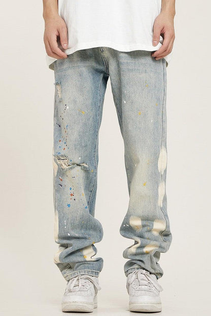 Splash Ink Distressed Jeans - Keystreetwear