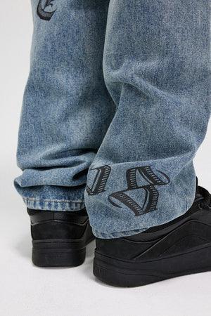 BONELESS Gothic Letters Washed Straight Jeans - Keystreetwear