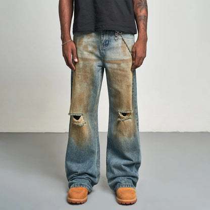 Mud Dye Ripped Baggy Jeans