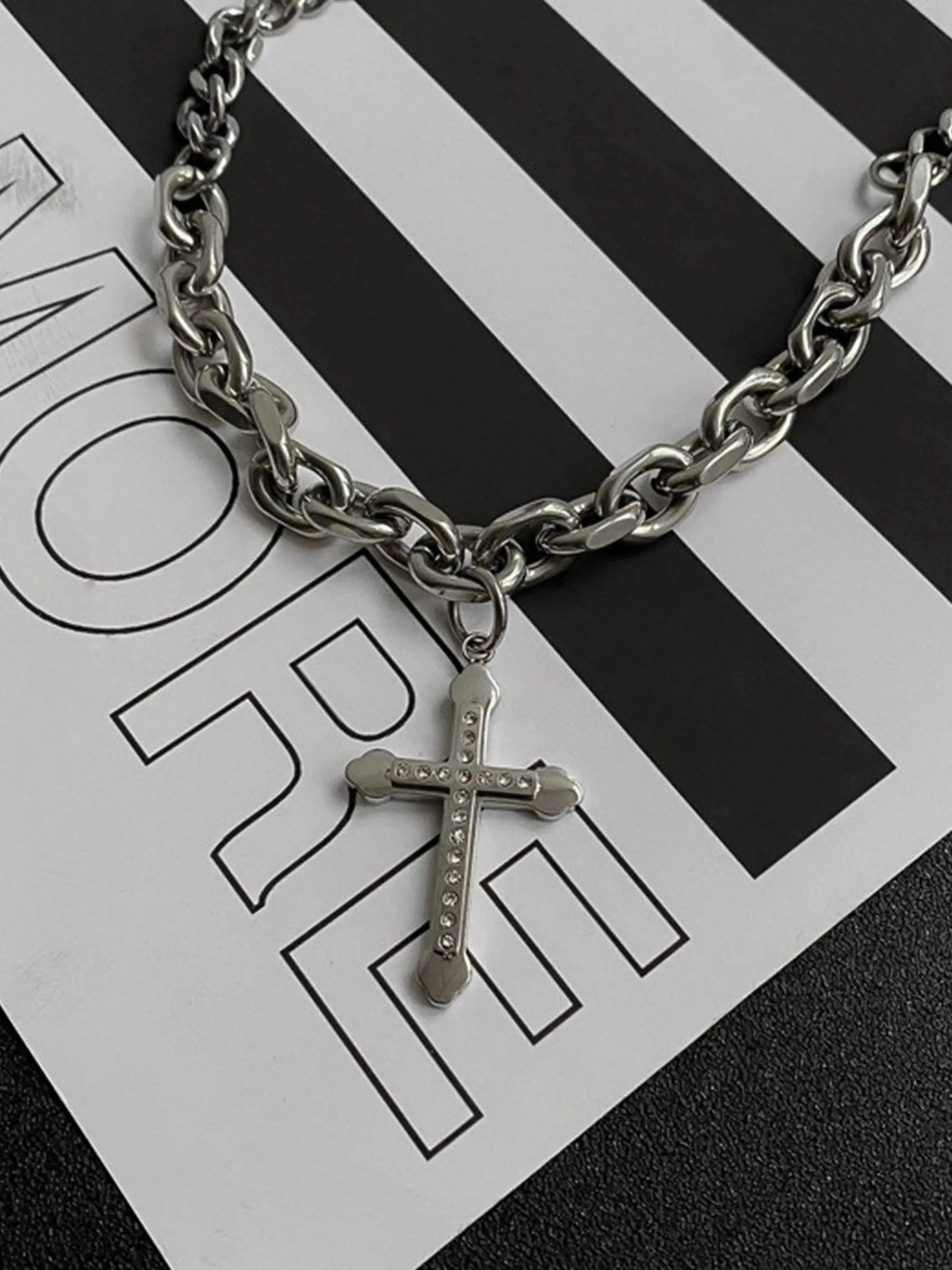 Black Necklace Accessories with diamond beaded cross