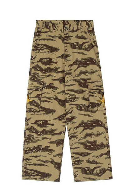 Tiger Camo Embroidered Cargo Pants - Keystreetwear