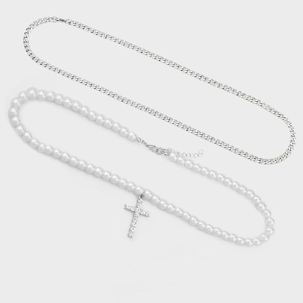 Cross Pearl Necklace 