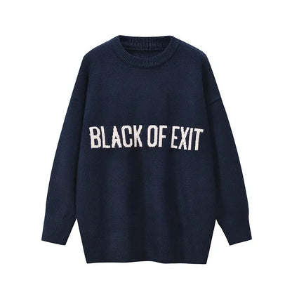 &quot;BLACK OF EXIT&quot; Sweater Navy Blue