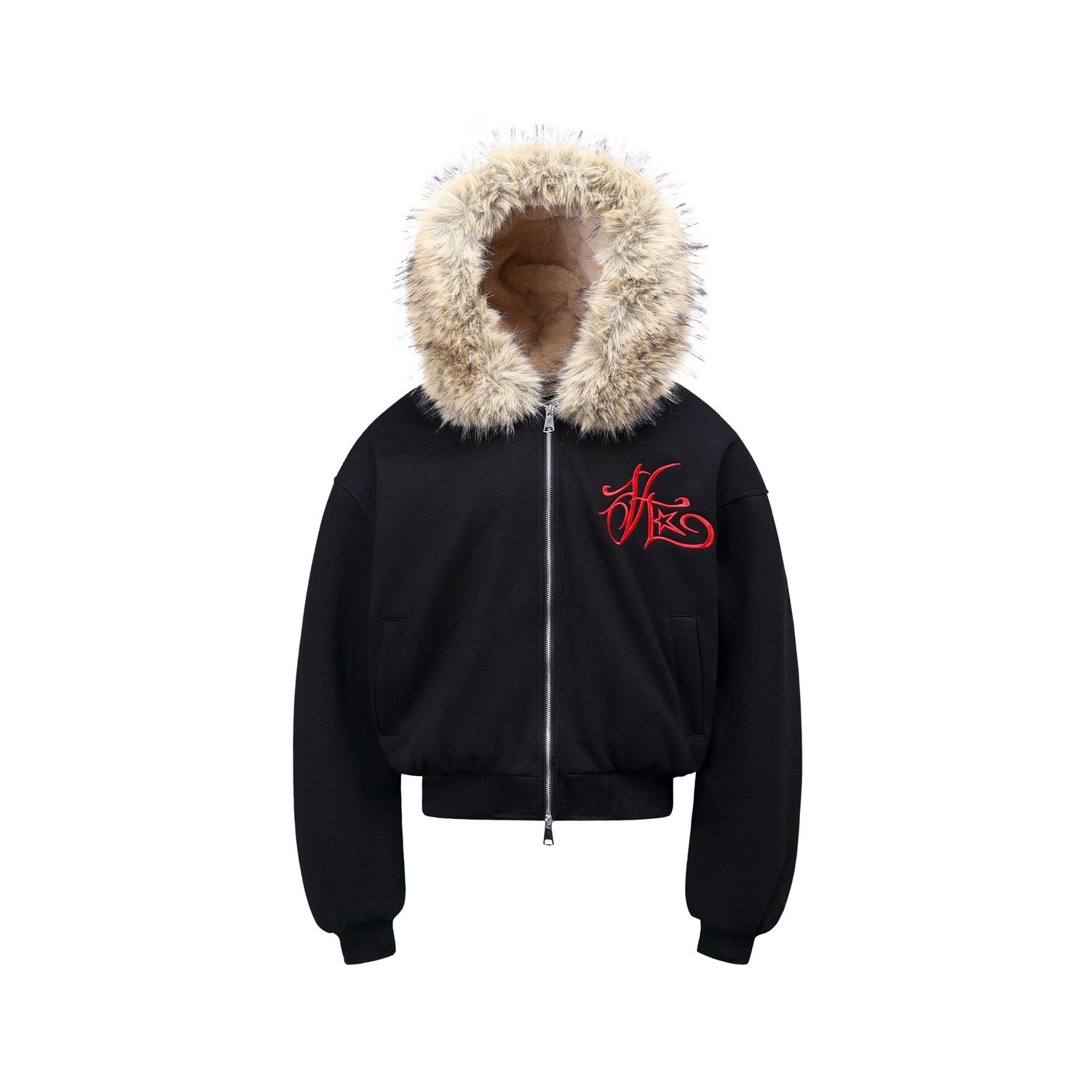 99-1 Faux Fur Trimmed Embroidered Padded Jacket