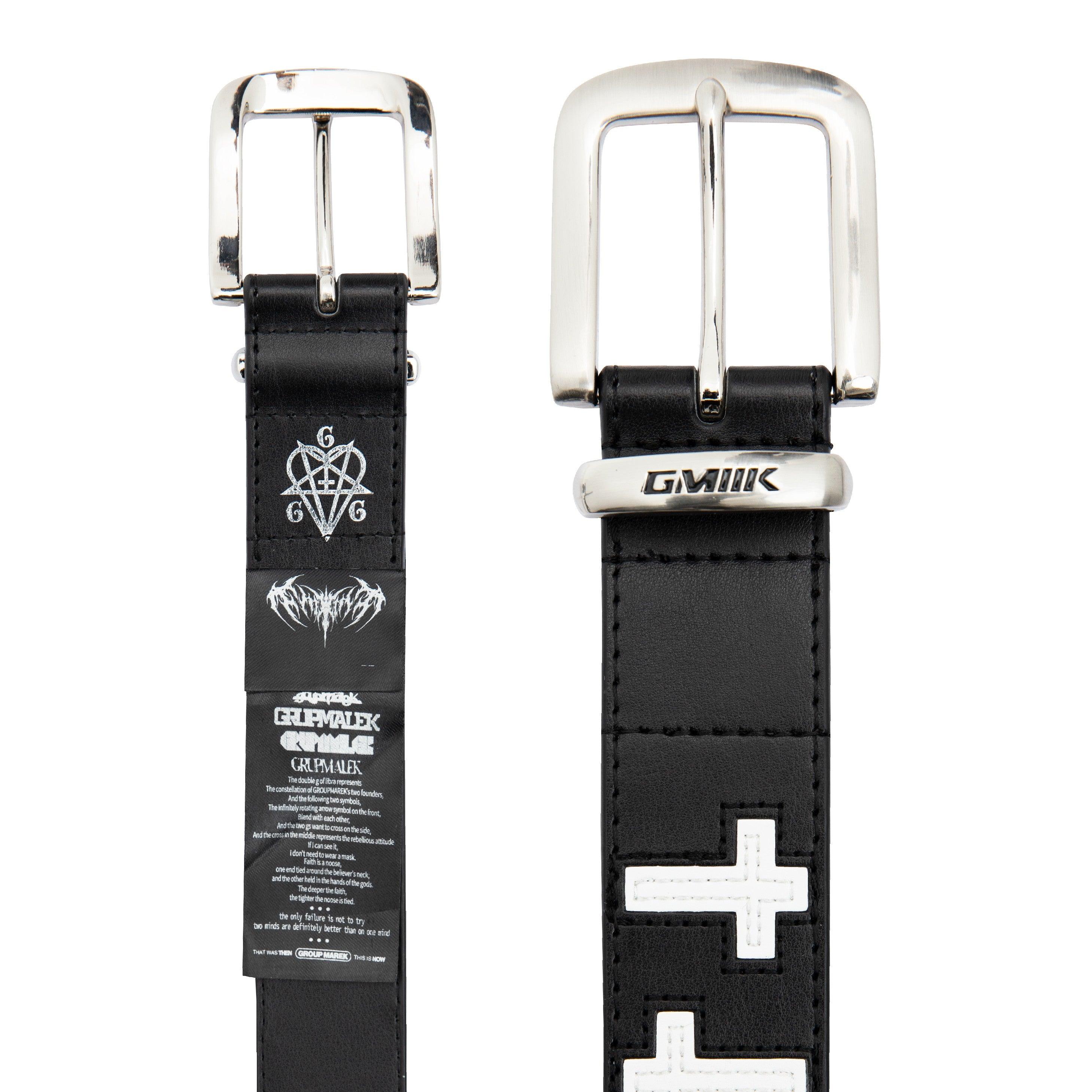 Cross Cowhide Belt Black | Buckle Details & Label