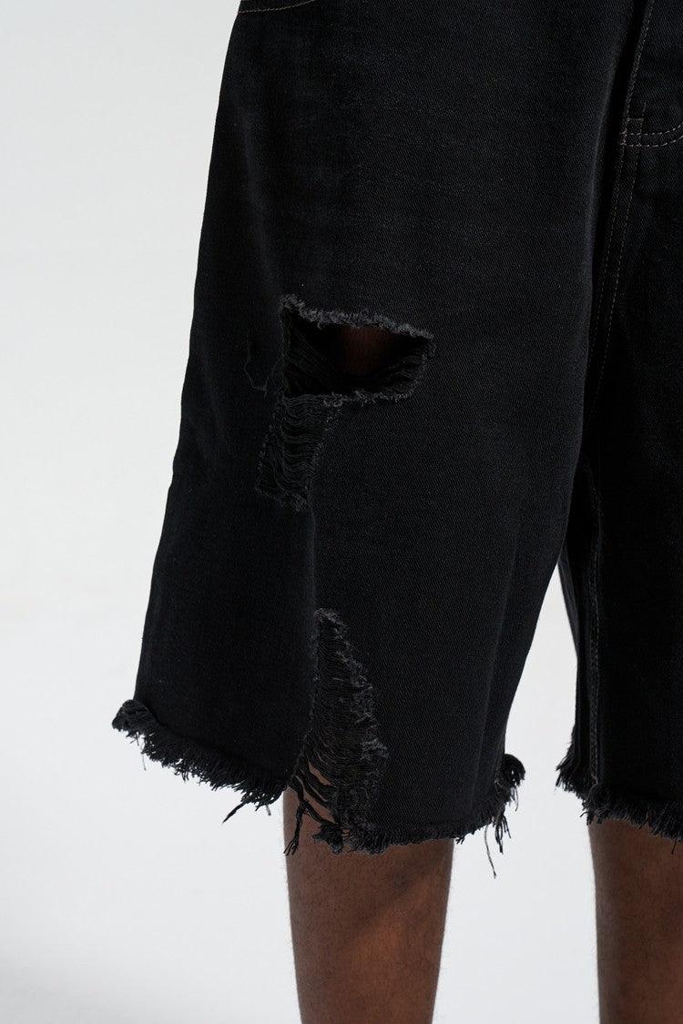 Damaged Three Bar Denim Shorts