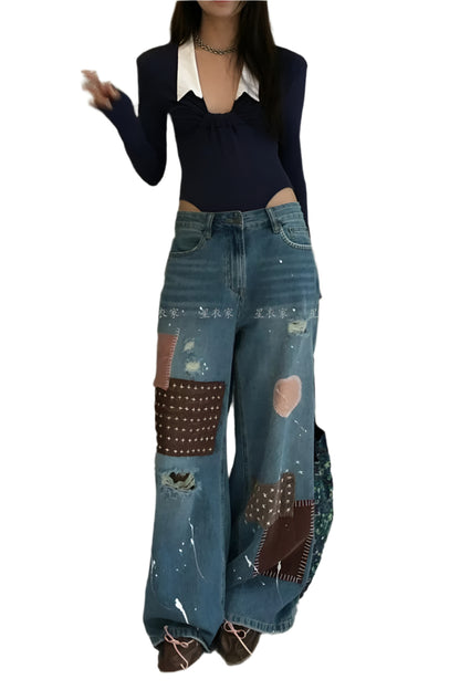 Retro Patchwork Jeans