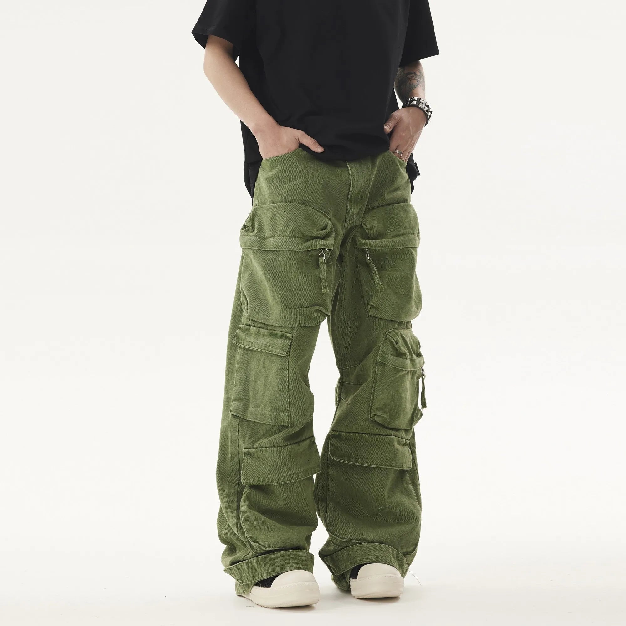 Heavy Distressed Pants Green- Streetwear