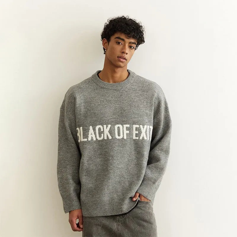 &quot;BLACK OF EXIT&quot; Sweater Gray