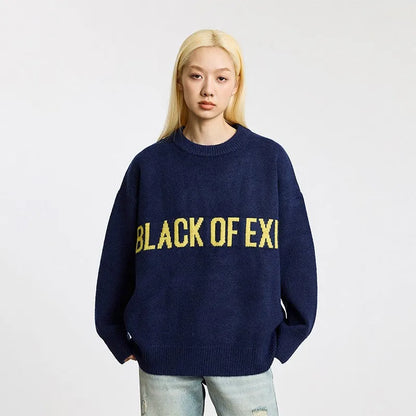 &quot;BLACK OF EXIT&quot; Sweater Navy Blue