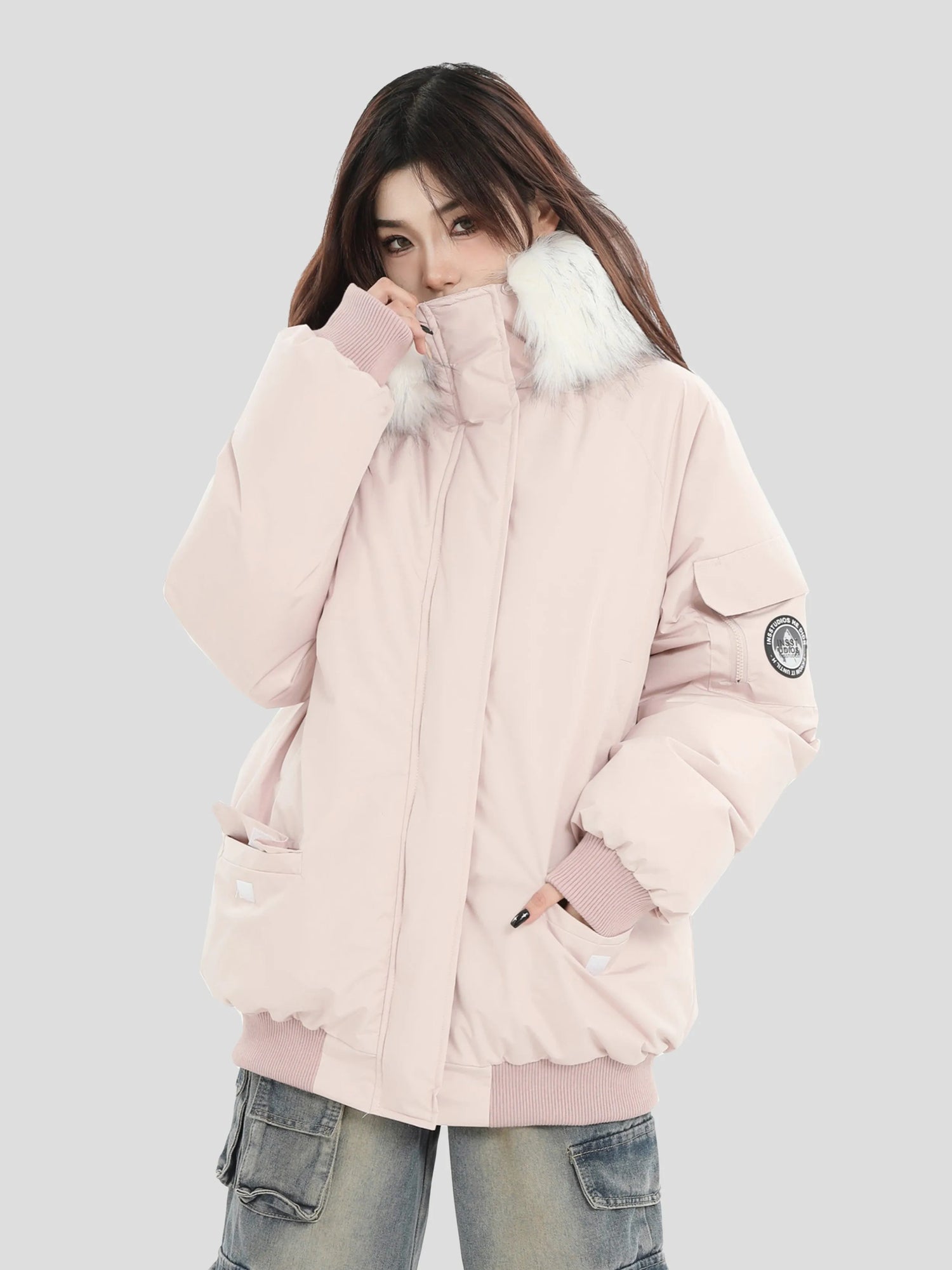 Fur Collar Jacket Pink