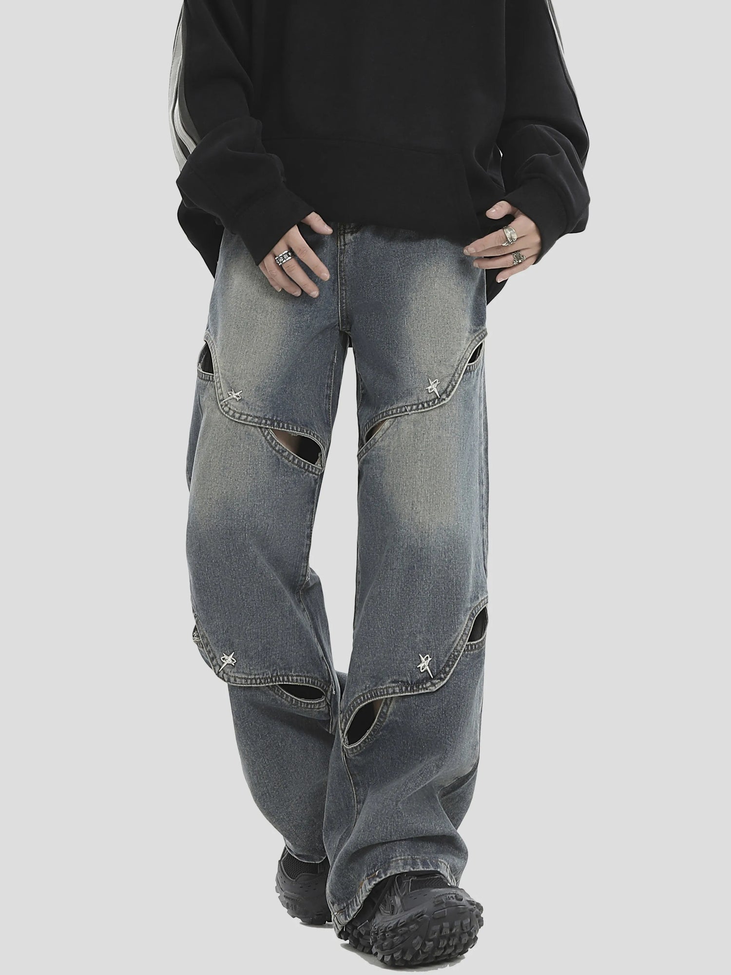 Deconstructed Metal Hole Pants